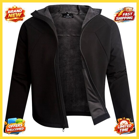 Men's Softshell Jacket Faux Fur Lined Wind Water Resistant Hooded Performance